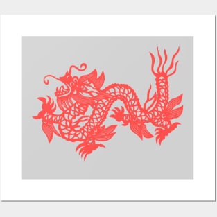 Traditional Papercut Dragon Red Posters and Art